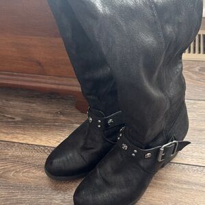 Carlos Santana Black Heeled Boots with Buckle Detail